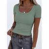imagePRETTYGARDEN Scoop Neck Tops for Women 2026 Summer Basic Tees Trendy Short Sleeve Shirts Spring Casual Fitted Ribbed TopsSage Green