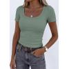 imagePRETTYGARDEN Scoop Neck Tops for Women 2026 Summer Basic Tees Trendy Short Sleeve Shirts Spring Casual Fitted Ribbed TopsSage Green