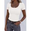imagePRETTYGARDEN Scoop Neck Tops for Women 2026 Summer Basic Tees Trendy Short Sleeve Shirts Spring Casual Fitted Ribbed TopsWhite