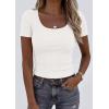 imagePRETTYGARDEN Scoop Neck Tops for Women 2026 Summer Basic Tees Trendy Short Sleeve Shirts Spring Casual Fitted Ribbed TopsWhite