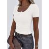 imagePRETTYGARDEN Scoop Neck Tops for Women 2026 Summer Basic Tees Trendy Short Sleeve Shirts Spring Casual Fitted Ribbed TopsWhite