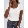 imagePRETTYGARDEN Scoop Neck Tops for Women 2026 Summer Basic Tees Trendy Short Sleeve Shirts Spring Casual Fitted Ribbed TopsWhite