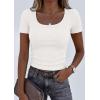 imagePRETTYGARDEN Scoop Neck Tops for Women 2026 Summer Basic Tees Trendy Short Sleeve Shirts Spring Casual Fitted Ribbed TopsWhite