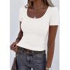imagePRETTYGARDEN Scoop Neck Tops for Women 2026 Summer Basic Tees Trendy Short Sleeve Shirts Spring Casual Fitted Ribbed TopsWhite