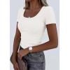 imagePRETTYGARDEN Scoop Neck Tops for Women 2026 Summer Basic Tees Trendy Short Sleeve Shirts Spring Casual Fitted Ribbed TopsWhite