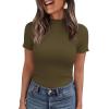 imagePRETTYGARDEN Short Sleeve T Shirts for Women Summer Clothes 2026 Casual Spring Tops Ruffle Mock Neck Ribbed Fitted Basic TeesArmy Green