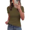 imagePRETTYGARDEN Short Sleeve T Shirts for Women Summer Clothes 2026 Casual Spring Tops Ruffle Mock Neck Ribbed Fitted Basic TeesArmy Green