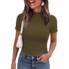 imagePRETTYGARDEN Short Sleeve T Shirts for Women Summer Clothes 2026 Casual Spring Tops Ruffle Mock Neck Ribbed Fitted Basic TeesArmy Green
