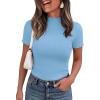 imagePRETTYGARDEN Short Sleeve T Shirts for Women Summer Clothes 2026 Casual Spring Tops Ruffle Mock Neck Ribbed Fitted Basic TeesLight Blue