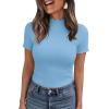 imagePRETTYGARDEN Short Sleeve T Shirts for Women Summer Clothes 2026 Casual Spring Tops Ruffle Mock Neck Ribbed Fitted Basic TeesLight Blue