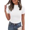 imagePRETTYGARDEN Short Sleeve T Shirts for Women Summer Clothes 2026 Casual Spring Tops Ruffle Mock Neck Ribbed Fitted Basic TeesWhite