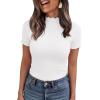 imagePRETTYGARDEN Short Sleeve T Shirts for Women Summer Clothes 2026 Casual Spring Tops Ruffle Mock Neck Ribbed Fitted Basic TeesWhite