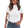 imagePRETTYGARDEN Short Sleeve T Shirts for Women Summer Clothes 2026 Casual Spring Tops Ruffle Mock Neck Ribbed Fitted Basic TeesWhite