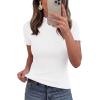 imagePRETTYGARDEN Short Sleeve T Shirts for Women Summer Clothes 2026 Casual Spring Tops Ruffle Mock Neck Ribbed Fitted Basic TeesWhite