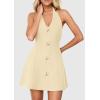 imagePRETTYGARDEN Summer Cocktail Dresses for Women Short 2026 Spring Halter V Neck Beach Party Backless A Line Mini DressBeige