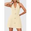 imagePRETTYGARDEN Summer Cocktail Dresses for Women Short 2026 Spring Halter V Neck Beach Party Backless A Line Mini DressBeige