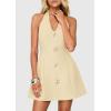 imagePRETTYGARDEN Summer Cocktail Dresses for Women Short 2026 Spring Halter V Neck Beach Party Backless A Line Mini DressBeige