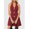 imagePRETTYGARDEN Summer Cocktail Dresses for Women Short 2026 Spring Halter V Neck Beach Party Backless A Line Mini DressBurgundy