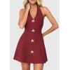 imagePRETTYGARDEN Summer Cocktail Dresses for Women Short 2026 Spring Halter V Neck Beach Party Backless A Line Mini DressBurgundy