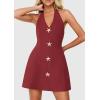 imagePRETTYGARDEN Summer Cocktail Dresses for Women Short 2026 Spring Halter V Neck Beach Party Backless A Line Mini DressBurgundy