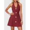 imagePRETTYGARDEN Summer Cocktail Dresses for Women Short 2026 Spring Halter V Neck Beach Party Backless A Line Mini DressBurgundy