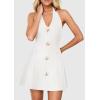 imagePRETTYGARDEN Summer Cocktail Dresses for Women Short 2026 Spring Halter V Neck Beach Party Backless A Line Mini DressWhite