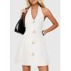 imagePRETTYGARDEN Summer Cocktail Dresses for Women Short 2026 Spring Halter V Neck Beach Party Backless A Line Mini DressWhite
