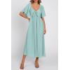 imagePRETTYGARDEN Summer Dress for Women 2026 Casual Short Sleeve Bow Tie V Neck Ruffle Midi Flowy DressesAqua Green