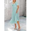 imagePRETTYGARDEN Summer Dress for Women 2026 Casual Short Sleeve Bow Tie V Neck Ruffle Midi Flowy DressesAqua Green