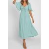 imagePRETTYGARDEN Summer Dress for Women 2026 Casual Short Sleeve Bow Tie V Neck Ruffle Midi Flowy DressesAqua Green