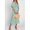 imagePRETTYGARDEN Summer Dress for Women 2026 Casual Short Sleeve Bow Tie V Neck Ruffle Midi Flowy DressesAqua Green