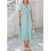 imagePRETTYGARDEN Summer Dress for Women 2026 Casual Short Sleeve Bow Tie V Neck Ruffle Midi Flowy DressesAqua Green