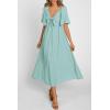 imagePRETTYGARDEN Summer Dress for Women 2026 Casual Short Sleeve Bow Tie V Neck Ruffle Midi Flowy DressesAqua Green