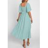 imagePRETTYGARDEN Summer Dress for Women 2026 Casual Short Sleeve Bow Tie V Neck Ruffle Midi Flowy DressesAqua Green