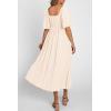imagePRETTYGARDEN Summer Dress for Women 2026 Casual Short Sleeve Bow Tie V Neck Ruffle Midi Flowy DressesBeige