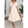 imagePRETTYGARDEN Summer Dress for Women 2026 Casual Short Sleeve Bow Tie V Neck Ruffle Midi Flowy DressesBeige