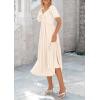imagePRETTYGARDEN Summer Dress for Women 2026 Casual Short Sleeve Bow Tie V Neck Ruffle Midi Flowy DressesBeige