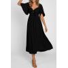 imagePRETTYGARDEN Summer Dress for Women 2026 Casual Short Sleeve Bow Tie V Neck Ruffle Midi Flowy DressesBlack