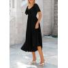 imagePRETTYGARDEN Summer Dress for Women 2026 Casual Short Sleeve Bow Tie V Neck Ruffle Midi Flowy DressesBlack