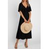 imagePRETTYGARDEN Summer Dress for Women 2026 Casual Short Sleeve Bow Tie V Neck Ruffle Midi Flowy DressesBlack