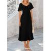 imagePRETTYGARDEN Summer Dress for Women 2026 Casual Short Sleeve Bow Tie V Neck Ruffle Midi Flowy DressesBlack