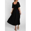 imagePRETTYGARDEN Summer Dress for Women 2026 Casual Short Sleeve Bow Tie V Neck Ruffle Midi Flowy DressesBlack