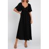 imagePRETTYGARDEN Summer Dress for Women 2026 Casual Short Sleeve Bow Tie V Neck Ruffle Midi Flowy DressesBlack
