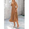 imagePRETTYGARDEN Summer Dress for Women 2026 Casual Short Sleeve Bow Tie V Neck Ruffle Midi Flowy DressesBrown