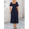 imagePRETTYGARDEN Summer Dress for Women 2026 Casual Short Sleeve Bow Tie V Neck Ruffle Midi Flowy DressesDark Blue