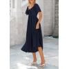 imagePRETTYGARDEN Summer Dress for Women 2026 Casual Short Sleeve Bow Tie V Neck Ruffle Midi Flowy DressesDark Blue