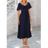 imagePRETTYGARDEN Summer Dress for Women 2026 Casual Short Sleeve Bow Tie V Neck Ruffle Midi Flowy DressesDark Blue