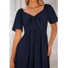 imagePRETTYGARDEN Summer Dress for Women 2026 Casual Short Sleeve Bow Tie V Neck Ruffle Midi Flowy DressesDark Blue