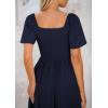 imagePRETTYGARDEN Summer Dress for Women 2026 Casual Short Sleeve Bow Tie V Neck Ruffle Midi Flowy DressesDark Blue