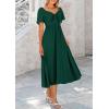 imagePRETTYGARDEN Summer Dress for Women 2026 Casual Short Sleeve Bow Tie V Neck Ruffle Midi Flowy DressesDark Green